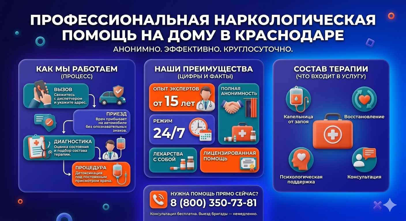 Инфографика о принципах лечения алкоголизма на дому в Северобайкальске: этапы вызова нарколога, преимущества анонимной детоксикации и состав медицинской помощи.